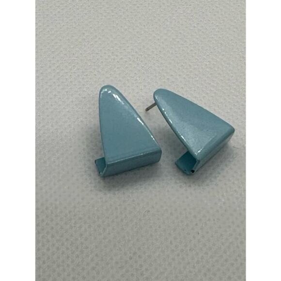 Triangle Geometry Baby Blue Pierced Post Back Stud Earrings - Picture 4 of 10